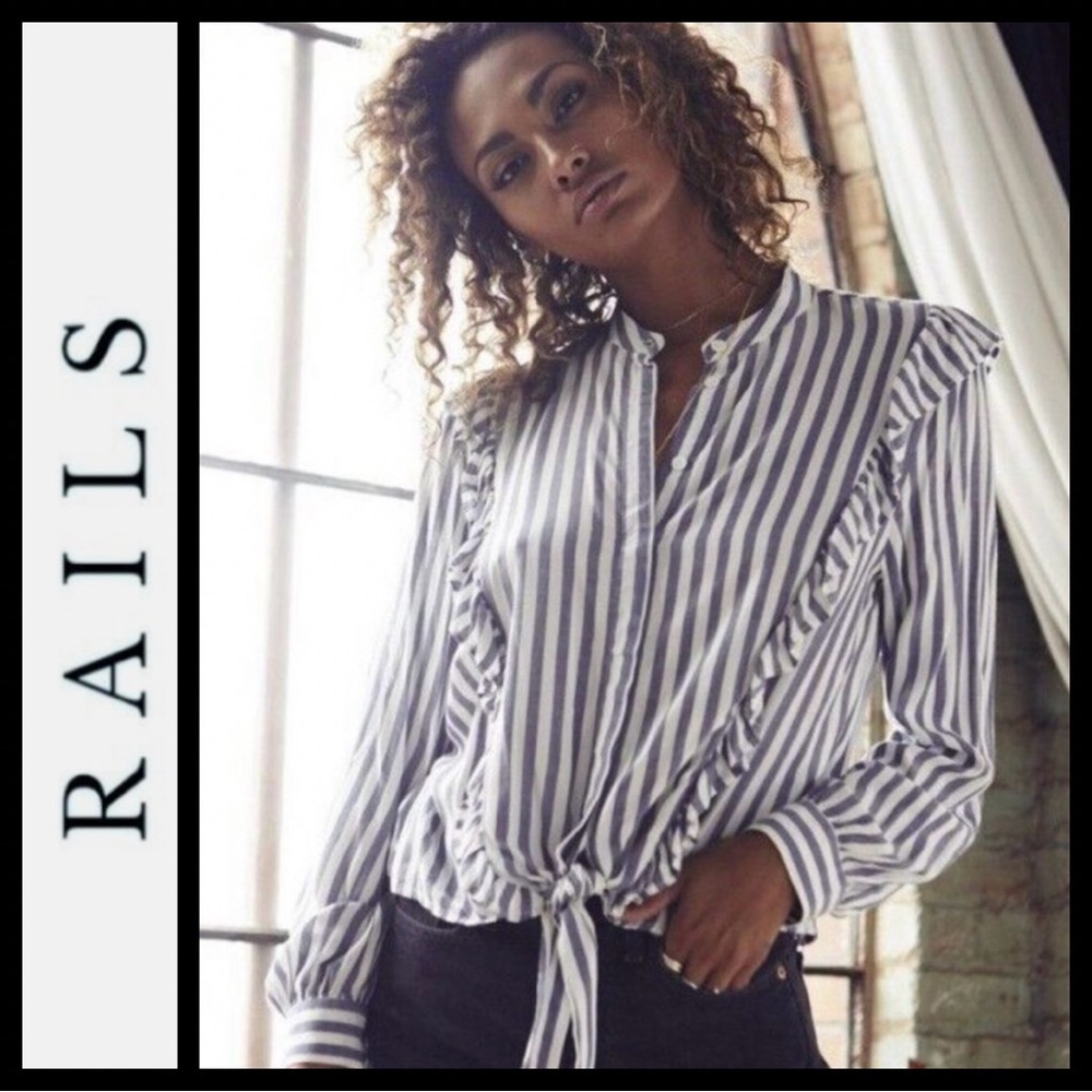 Rails Piper Ocean White Stripe Tie Waist Blouse